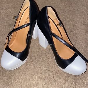 Color block bootie heels